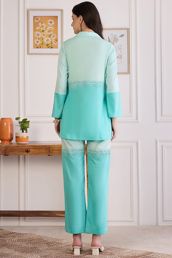 Sky Blue Cotton Modal Satin Embroidered Co-Ord Set by First Resort by Ramola Bachchan at Pernia's Pop Up Shop