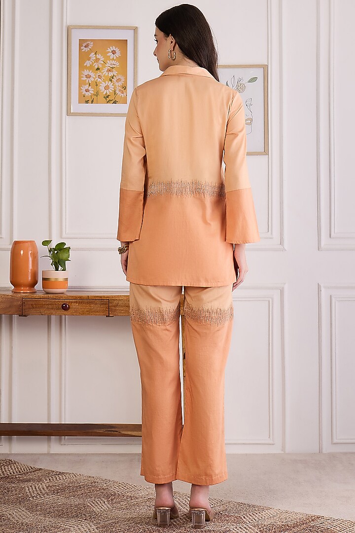 Orange Cotton Modal Satin Embroidered Co-Ord Set by First Resort by Ramola Bachchan at Pernia's Pop Up Shop