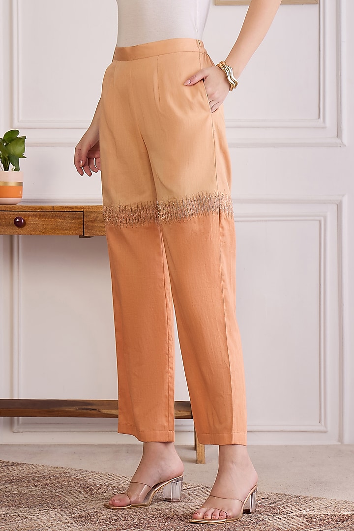 Orange Cotton Modal Satin Embroidered Co-Ord Set by First Resort by Ramola Bachchan at Pernia's Pop Up Shop