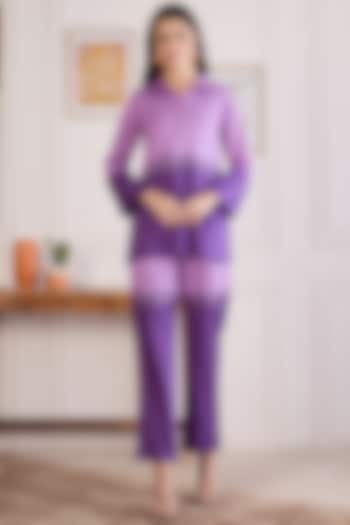 Purple Cotton Modal Satin Embroidered Co-Ord Set by First Resort by Ramola Bachchan at Pernia's Pop Up Shop