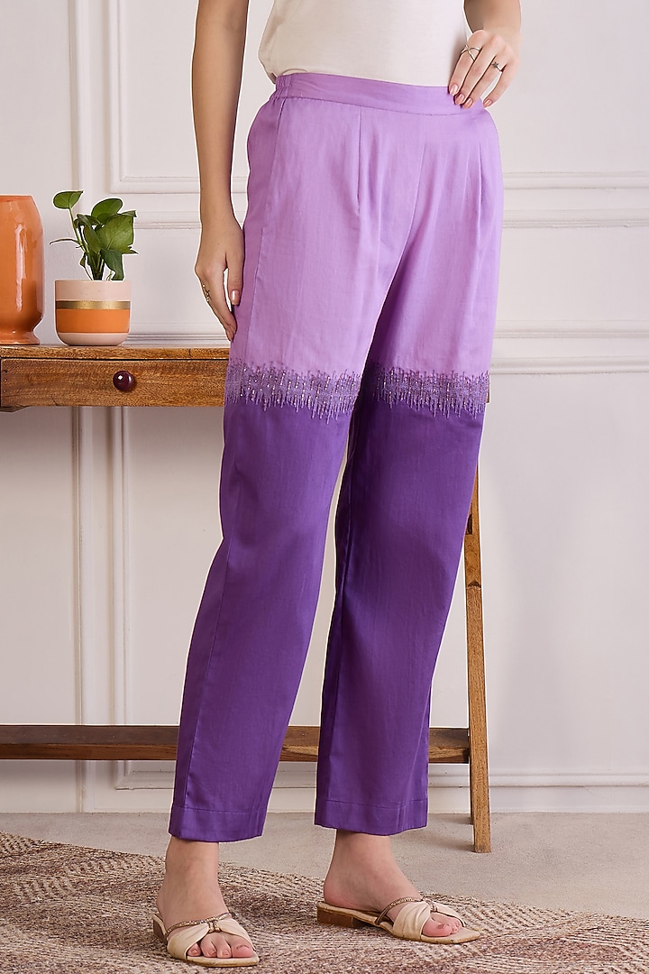 Purple Cotton Modal Satin Embroidered Co-Ord Set by First Resort by Ramola Bachchan at Pernia's Pop Up Shop