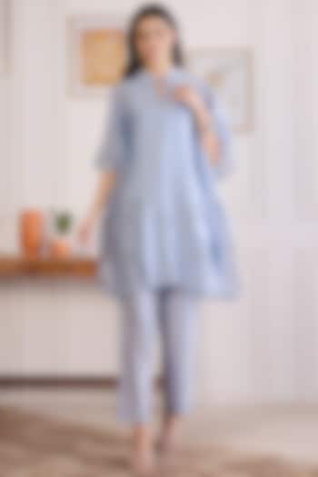 Ice Blue Chanderi Embroidered Kaftan Set by First Resort by Ramola Bachchan at Pernia's Pop Up Shop