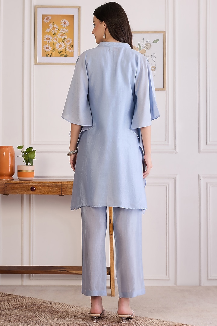 Ice Blue Chanderi Embroidered Kaftan Set by First Resort by Ramola Bachchan at Pernia's Pop Up Shop