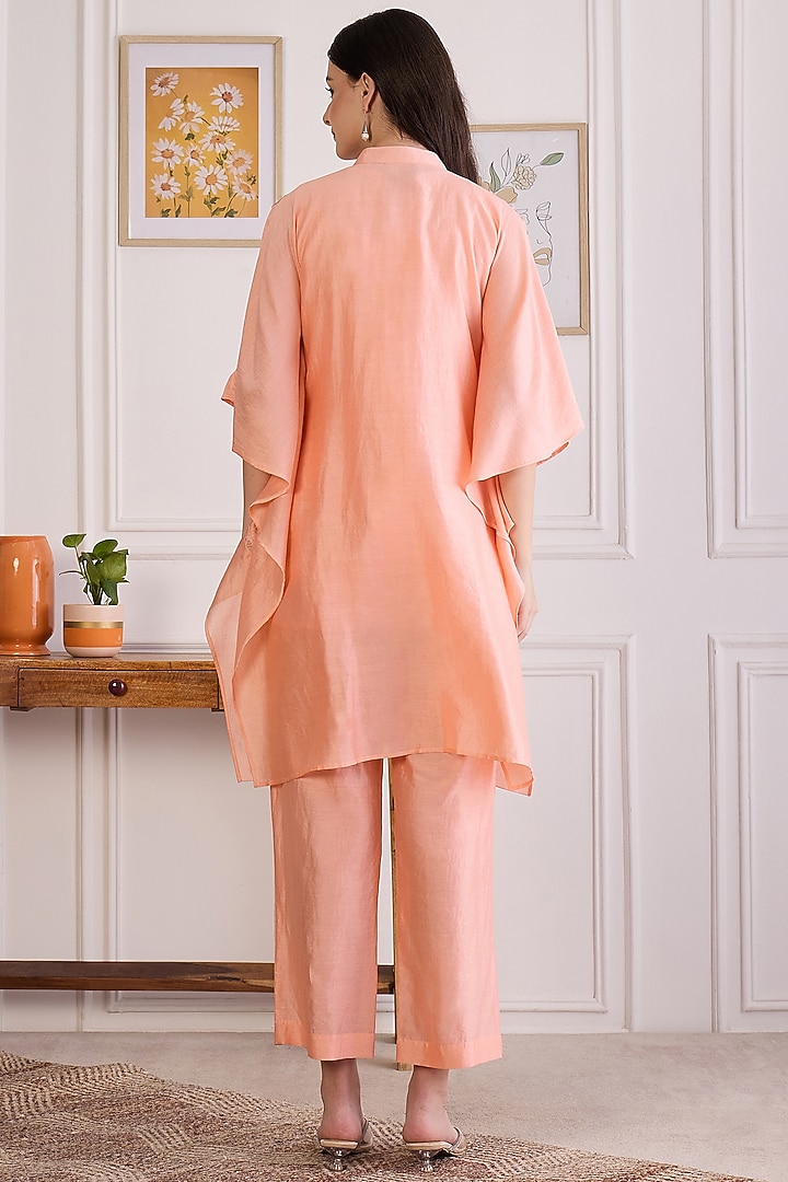 Peach Chanderi Embroidered Kaftan Set by First Resort by Ramola Bachchan at Pernia's Pop Up Shop
