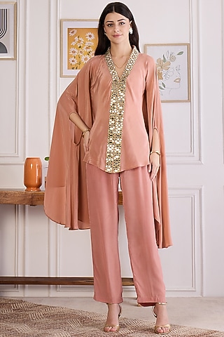 Light Rust Viscose Crepe Pant Set by First Resort by Ramola Bachchan