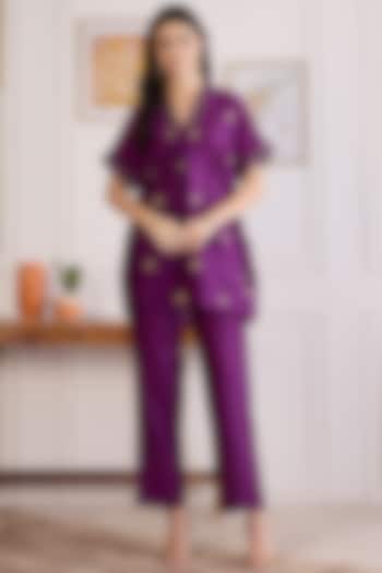 Purple Chanderi Hand Embroidered Co-Ord Set by First Resort by Ramola Bachchan at Pernia's Pop Up Shop