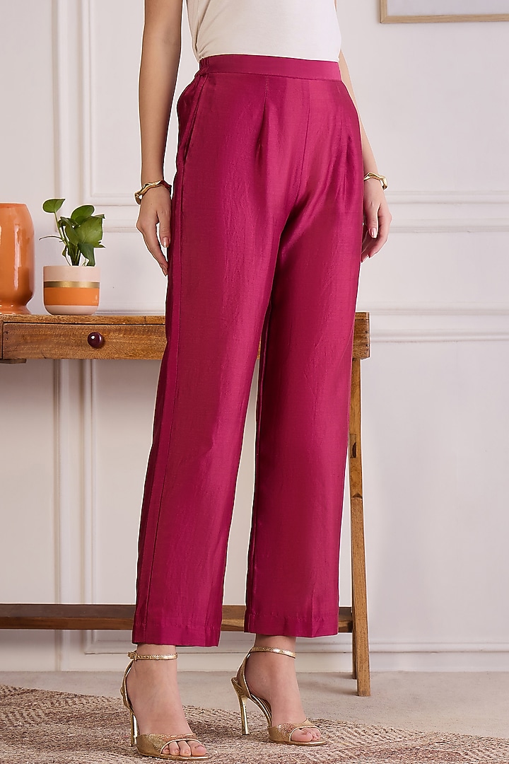 Wine Chanderi Hand Embroidered Co-Ord Set by First Resort by Ramola Bachchan at Pernia's Pop Up Shop