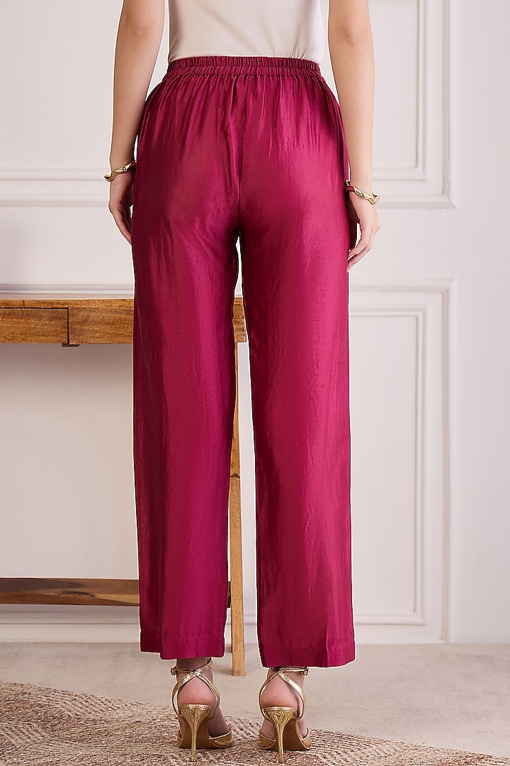 Wine Chanderi Hand Embroidered Co-Ord Set by First Resort by Ramola Bachchan at Pernia's Pop Up Shop