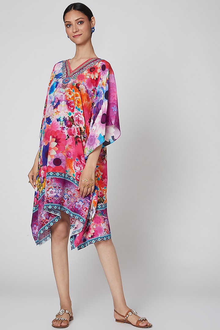 Fuchsia Botancial Printed Kaftan by First Resort by Ramola Bachchan