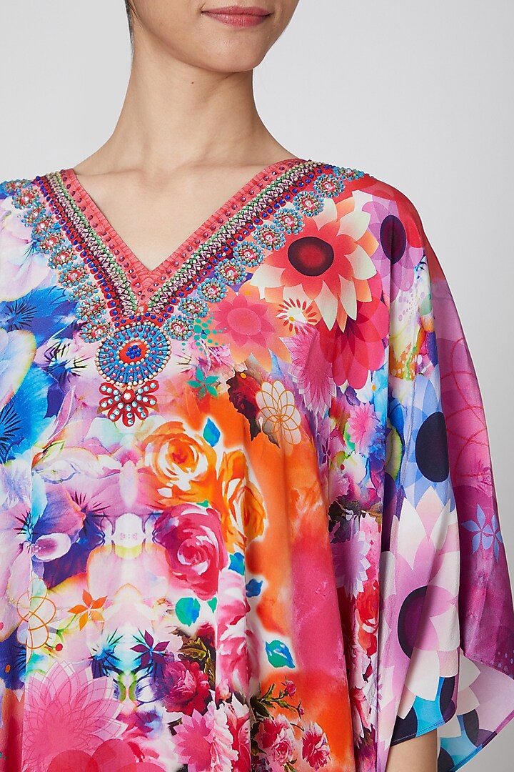 Fuchsia Botancial Printed Kaftan by First Resort by Ramola Bachchan at Pernia's Pop Up Shop