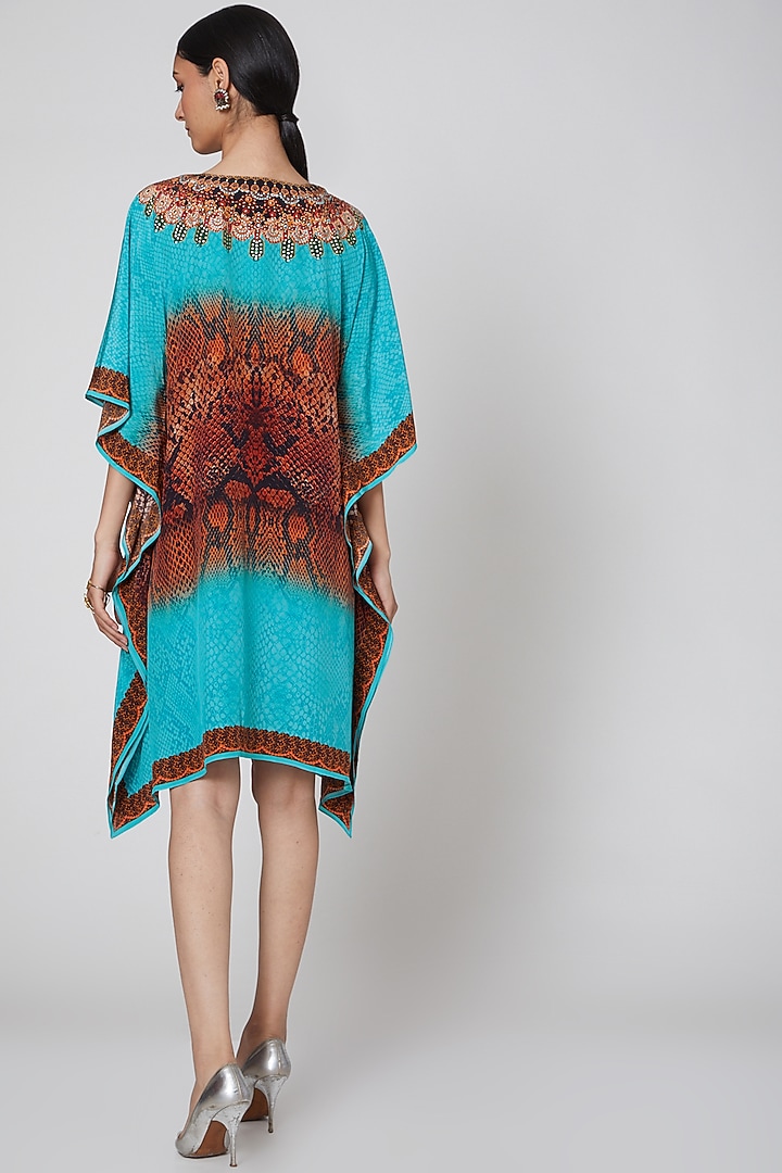 Brown & Cobalt Blue Printed Kaftan by First Resort by Ramola Bachchan at Pernia's Pop Up Shop