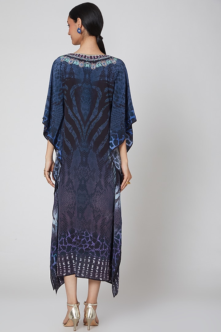 Cobalt Blue Python Printed Kaftan by First Resort by Ramola Bachchan at Pernia's Pop Up Shop