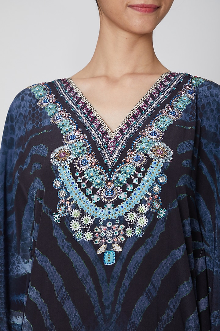 Cobalt Blue Python Printed Kaftan by First Resort by Ramola Bachchan at Pernia's Pop Up Shop
