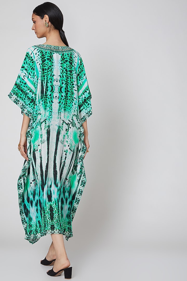 Emerald Green Animal Printed Kaftan by First Resort by Ramola Bachchan at Pernia's Pop Up Shop