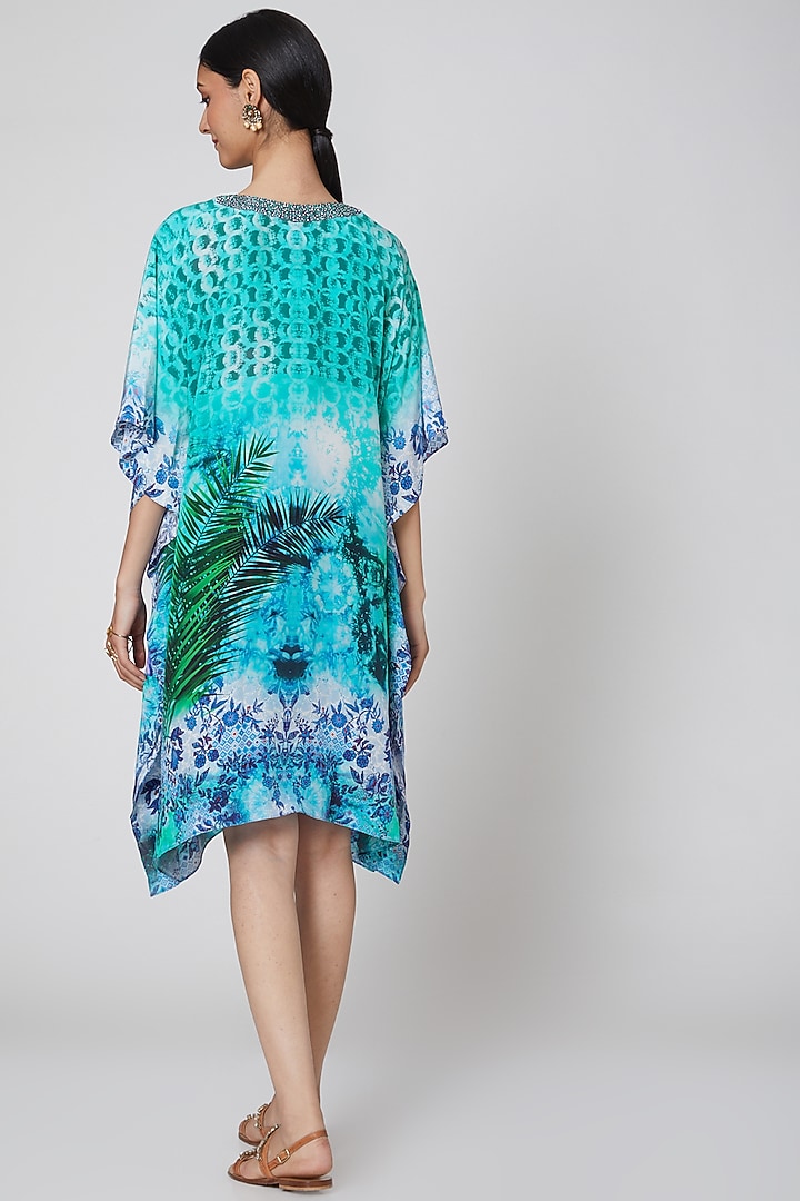 Cobalt Blue & Green Printed Kaftan by First Resort by Ramola Bachchan at Pernia's Pop Up Shop