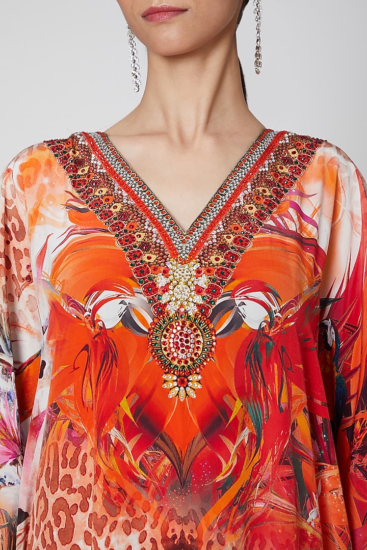 Burnt Orange Printed Kaftan by First Resort by Ramola Bachchan at Pernia's Pop Up Shop