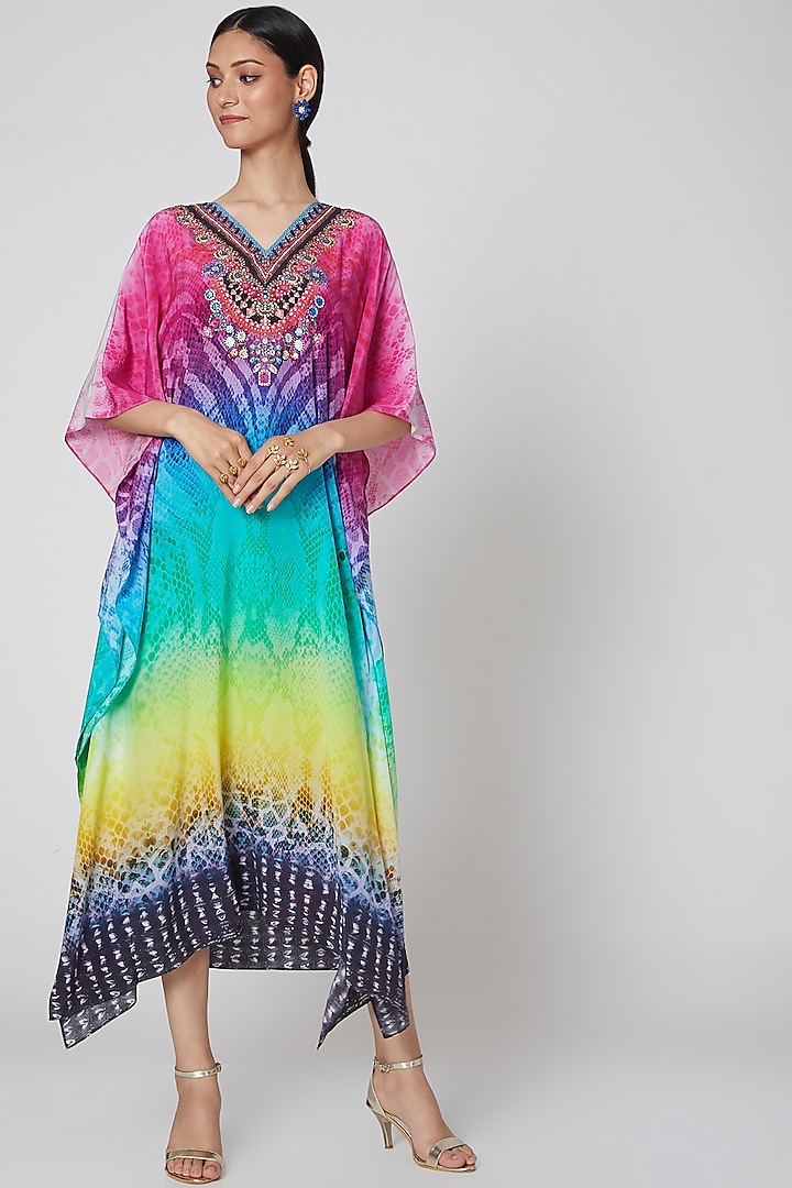 Multicolored Python Printed Kaftan by First Resort by Ramola Bachchan at Pernia's Pop Up Shop