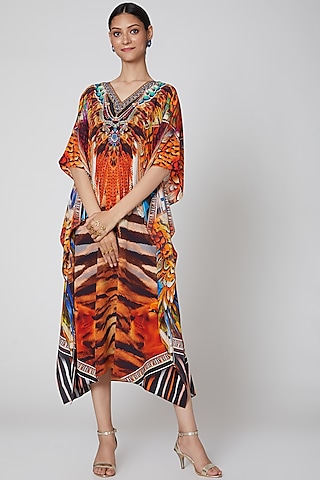 Orange Tribal Printed Kaftan by First Resort by Ramola Bachchan