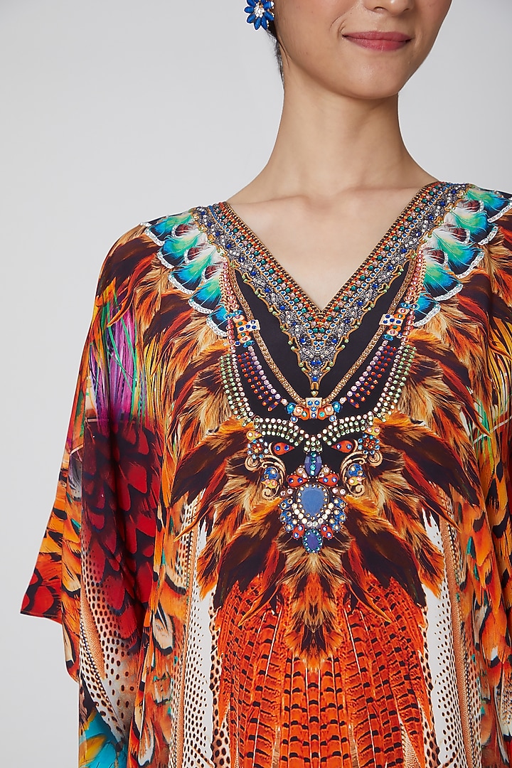 Orange Tribal Printed Kaftan by First Resort by Ramola Bachchan at Pernia's Pop Up Shop