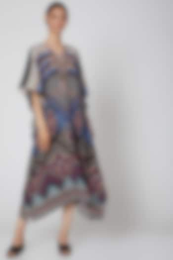 Cobalt Blue & Black Geometric Printed Kaftan by First Resort by Ramola Bachchan at Pernia's Pop Up Shop