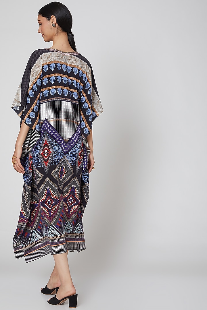Cobalt Blue & Black Geometric Printed Kaftan by First Resort by Ramola Bachchan at Pernia's Pop Up Shop