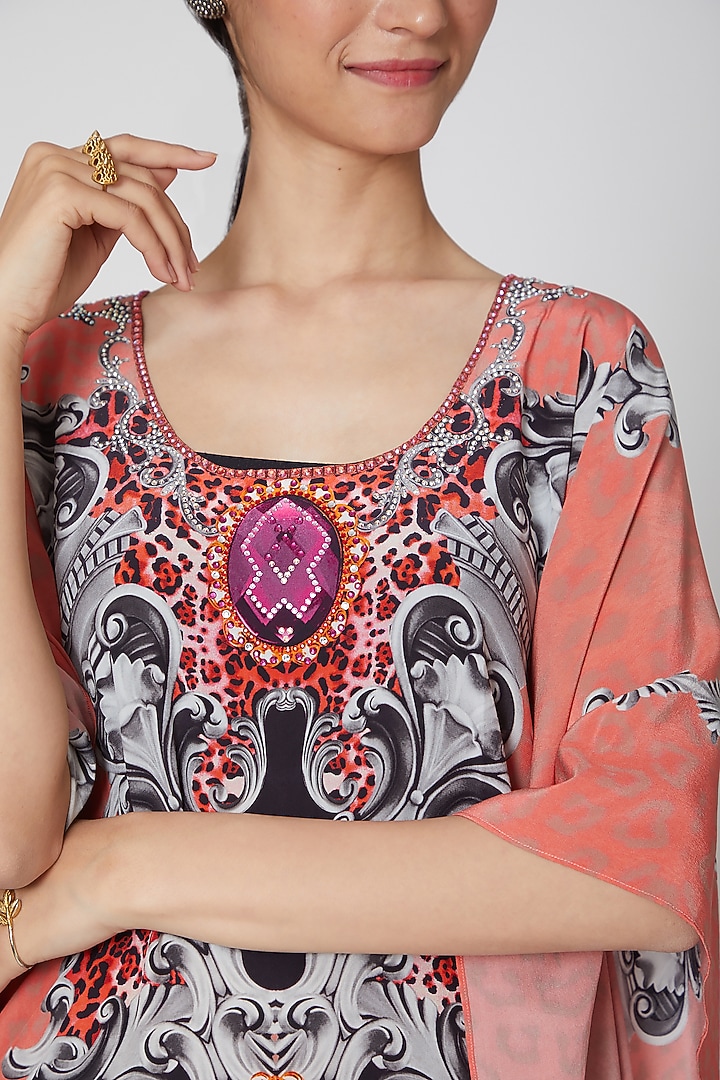 Peach Printed Kaftan by First Resort by Ramola Bachchan at Pernia's Pop Up Shop