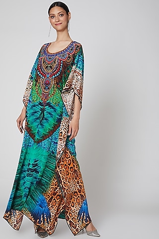 Emerald Green Tribal Printed Kaftan by First Resort by Ramola Bachchan