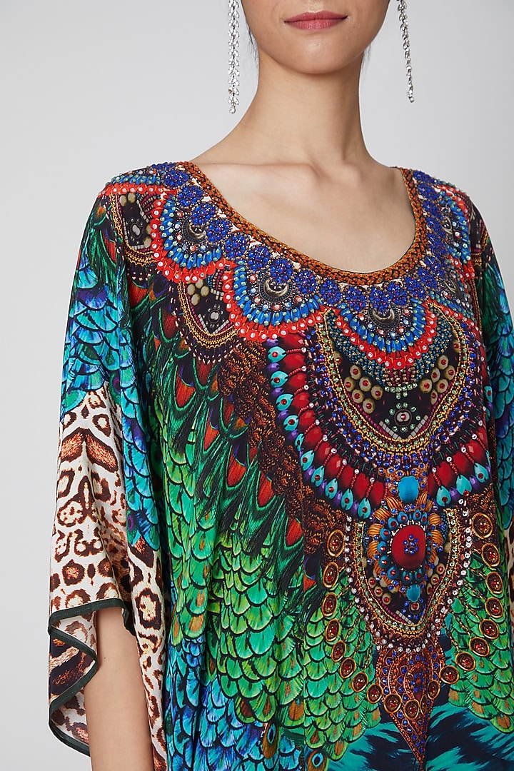Emerald Green Tribal Printed Kaftan by First Resort by Ramola Bachchan at Pernia's Pop Up Shop