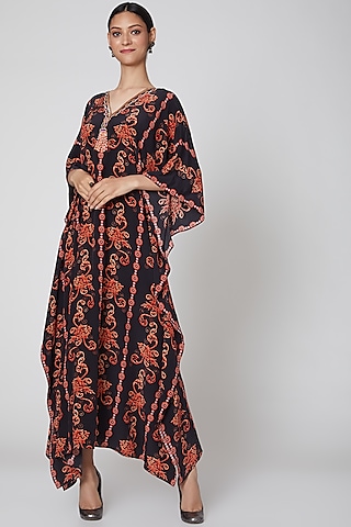 Black & Orange Printed Kaftan by First Resort by Ramola Bachchan
