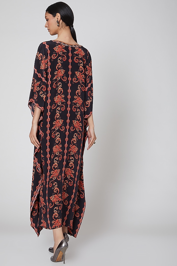 Black & Orange Printed Kaftan by First Resort by Ramola Bachchan at Pernia's Pop Up Shop