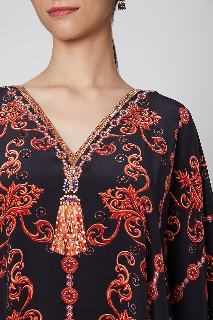 Black & Orange Printed Kaftan by First Resort by Ramola Bachchan at Pernia's Pop Up Shop