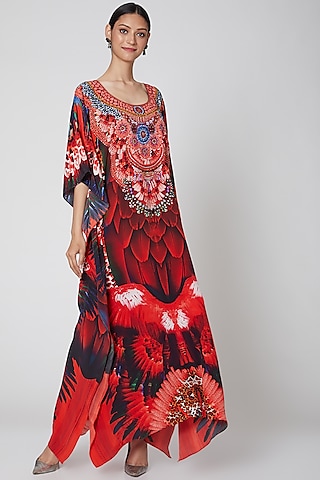 Red Tribal Printed Kaftan by First Resort by Ramola Bachchan