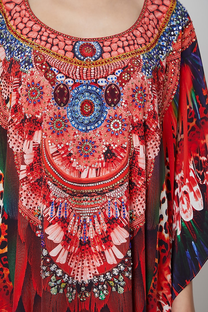Red Tribal Printed Kaftan by First Resort by Ramola Bachchan at Pernia's Pop Up Shop