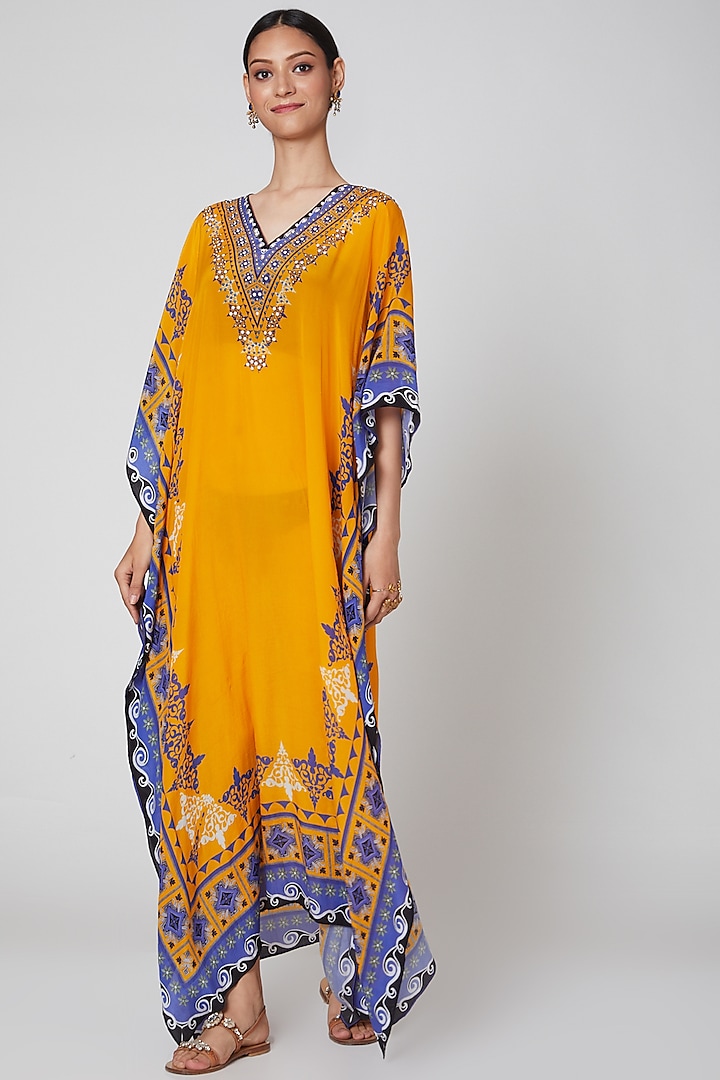 Yellow Printed Kaftan by First Resort by Ramola Bachchan at Pernia's Pop Up Shop