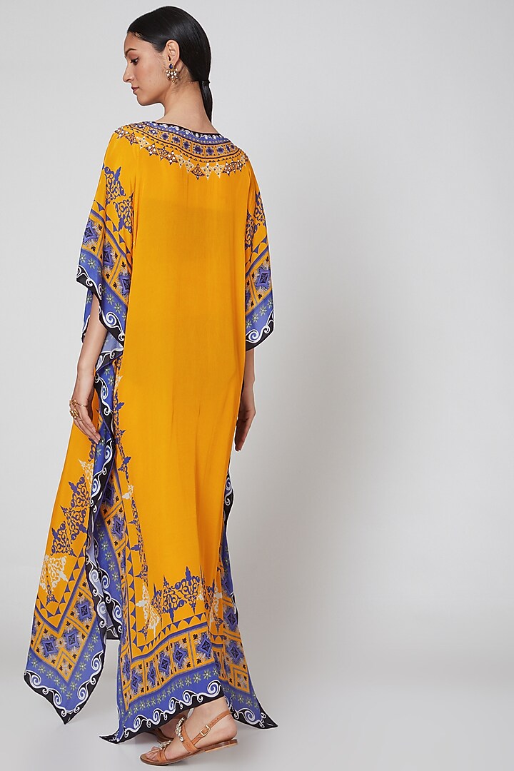 Yellow Printed Kaftan by First Resort by Ramola Bachchan at Pernia's Pop Up Shop