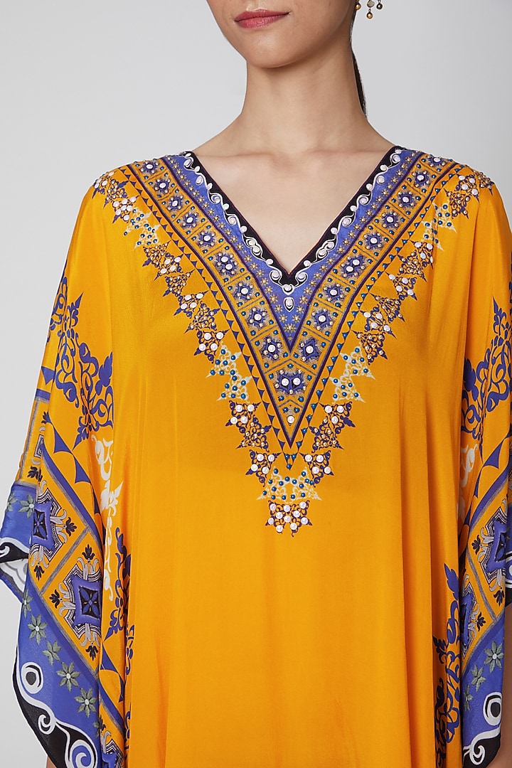 Yellow Printed Kaftan by First Resort by Ramola Bachchan at Pernia's Pop Up Shop