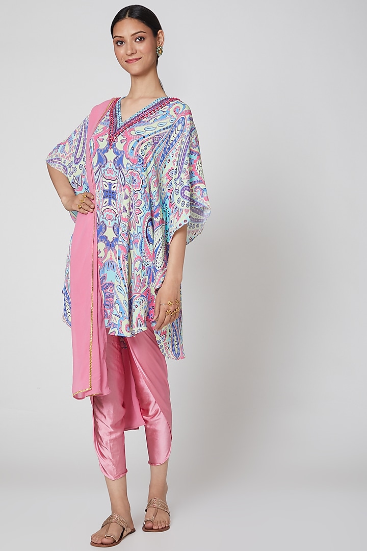 Blush Pink & Pink Embroidered Tunic Set by First Resort by Ramola Bachchan at Pernia's Pop Up Shop