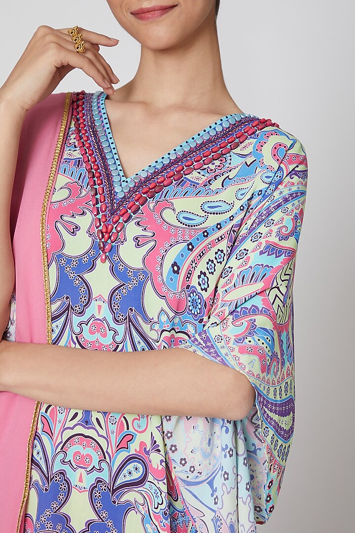 Blush Pink & Pink Embroidered Tunic Set by First Resort by Ramola Bachchan at Pernia's Pop Up Shop