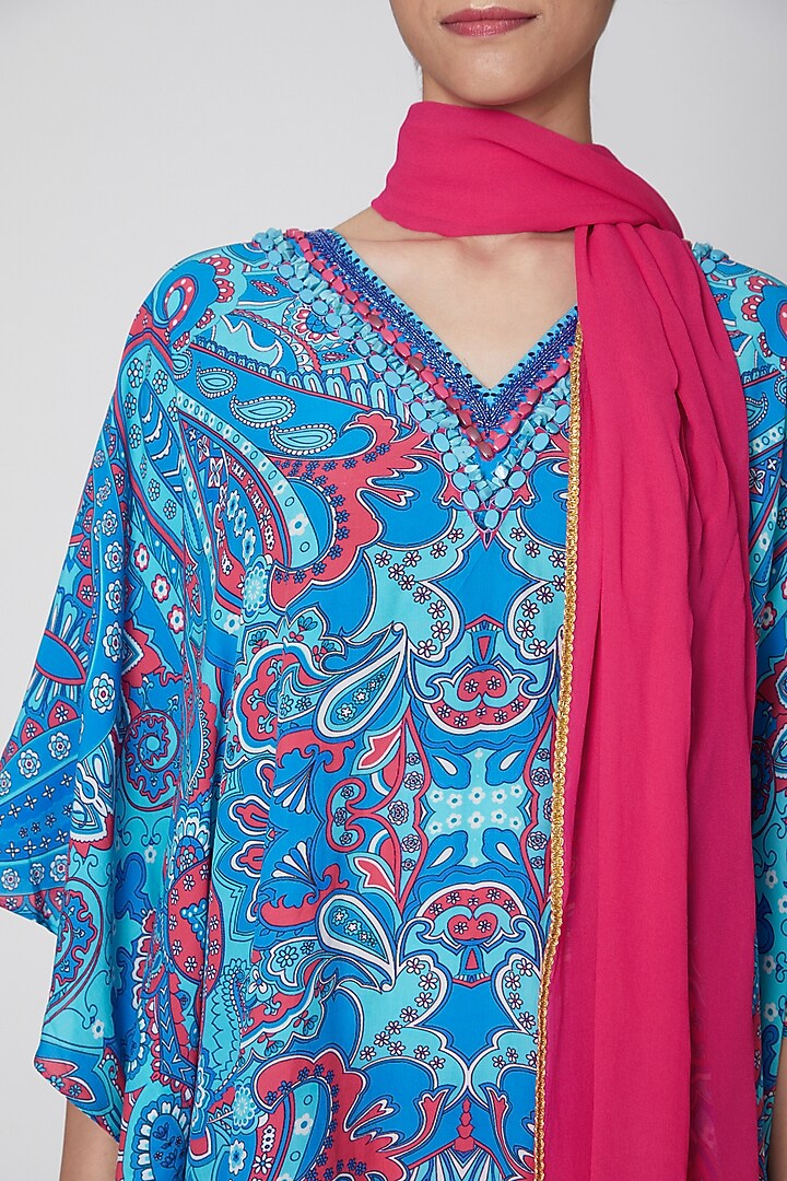 Cobalt Blue & Hot Pink Embroidered Tunic Set by First Resort by Ramola Bachchan at Pernia's Pop Up Shop