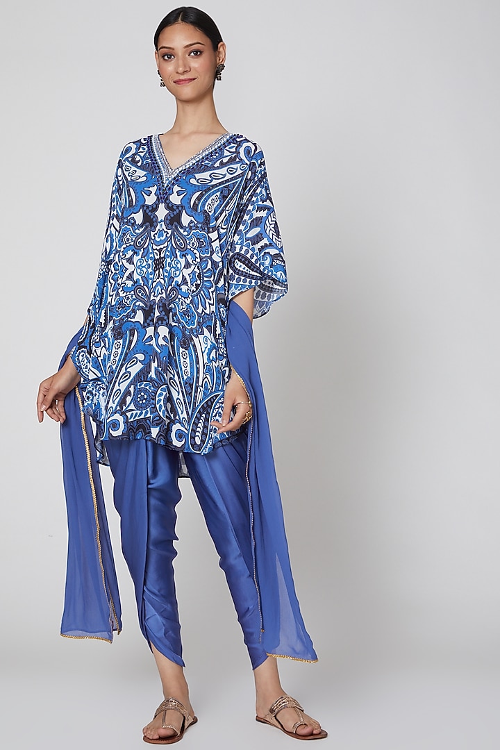 Cobalt Blue Embroidered Tunic Set by First Resort by Ramola Bachchan at Pernia's Pop Up Shop