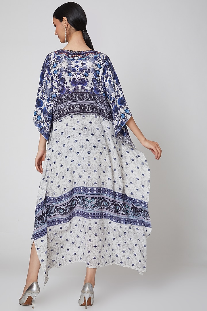 White & Cobalt Blue Printed Kaftan by First Resort by Ramola Bachchan at Pernia's Pop Up Shop