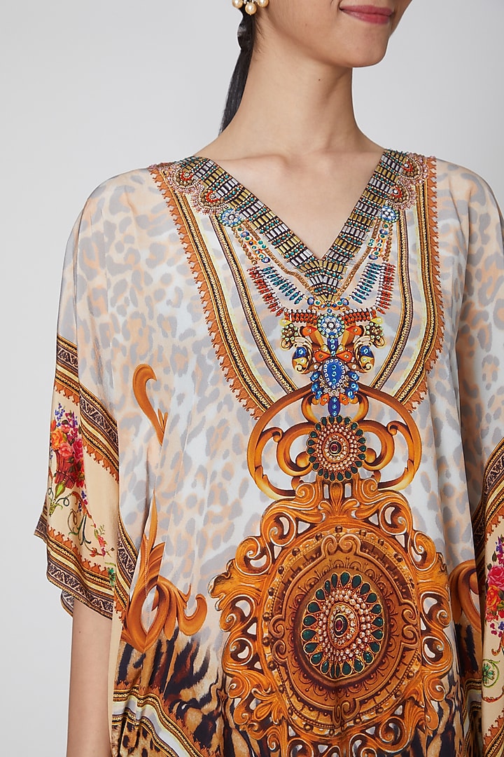 Beige & Brown Printed Kaftan by First Resort by Ramola Bachchan at Pernia's Pop Up Shop