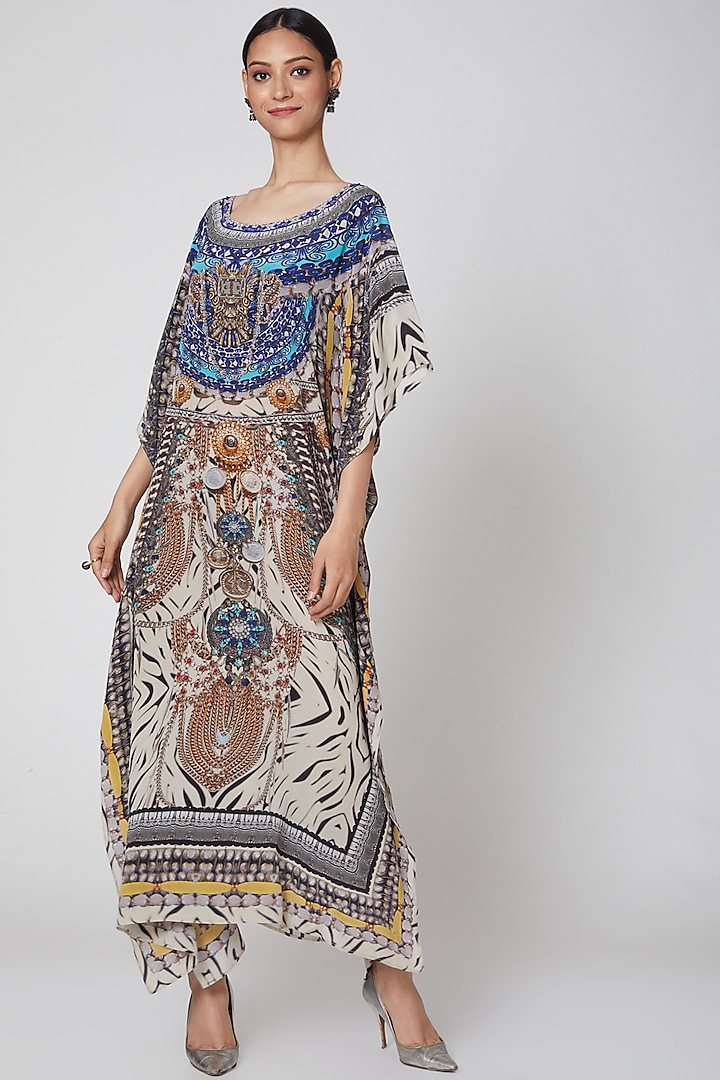 Beige Zebra Printed Kaftan by First Resort by Ramola Bachchan at Pernia's Pop Up Shop