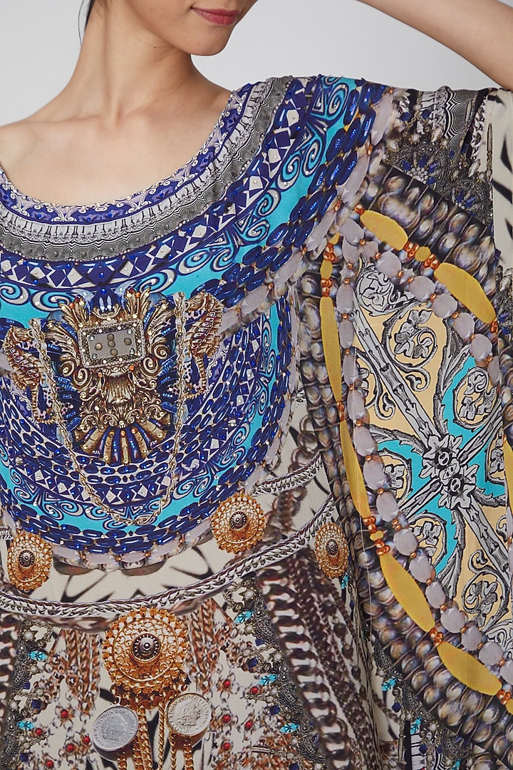 Beige Zebra Printed Kaftan by First Resort by Ramola Bachchan at Pernia's Pop Up Shop