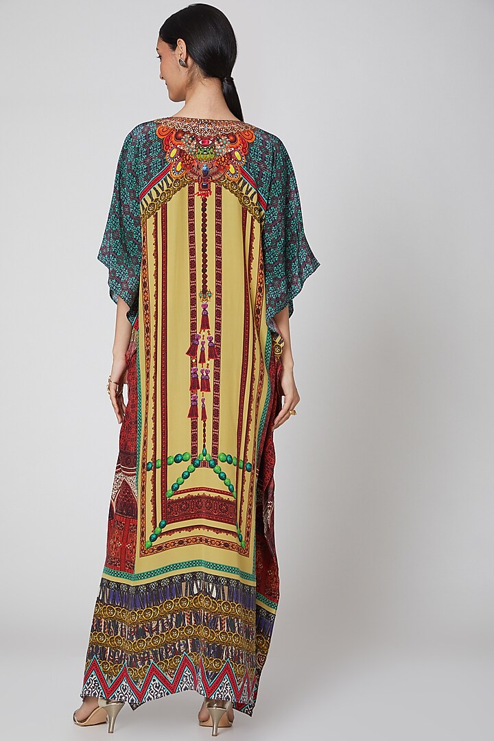 Yellow & Brown Tassel Printed Kaftan by First Resort by Ramola Bachchan at Pernia's Pop Up Shop