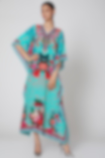 Sky Blue Floral Printed Kaftan by First Resort by Ramola Bachchan at Pernia's Pop Up Shop