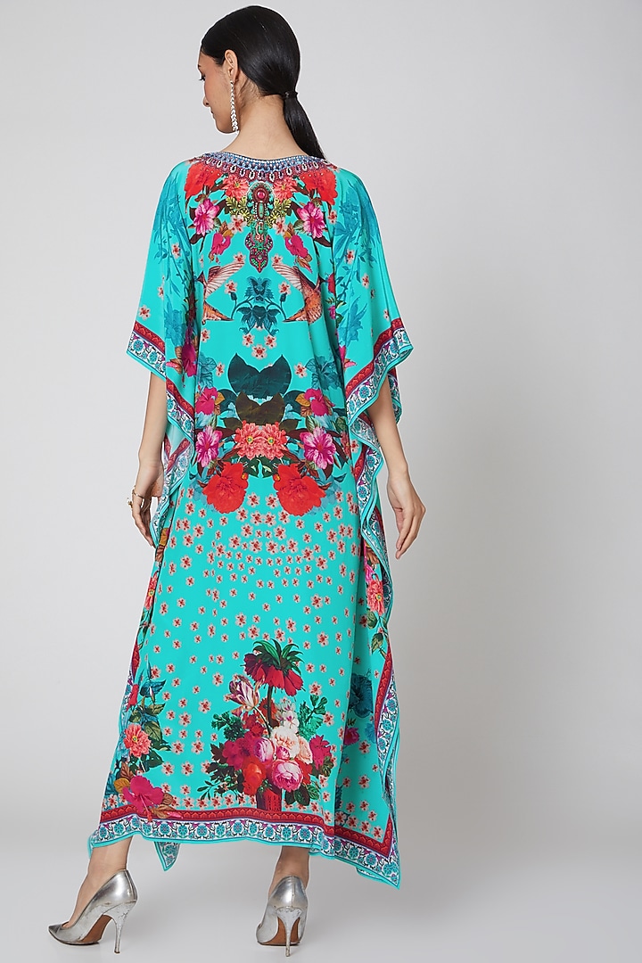 Sky Blue Floral Printed Kaftan by First Resort by Ramola Bachchan at Pernia's Pop Up Shop