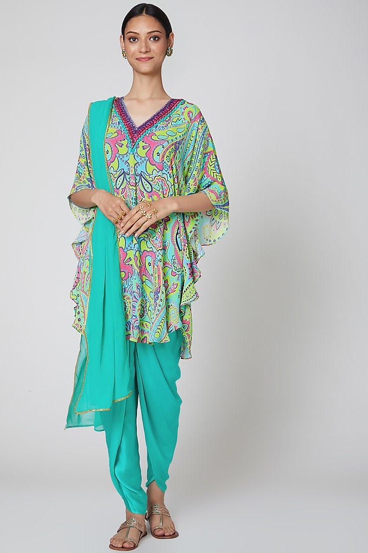 Pink & Mint Green Embroidered Tunic Set by First Resort by Ramola Bachchan at Pernia's Pop Up Shop