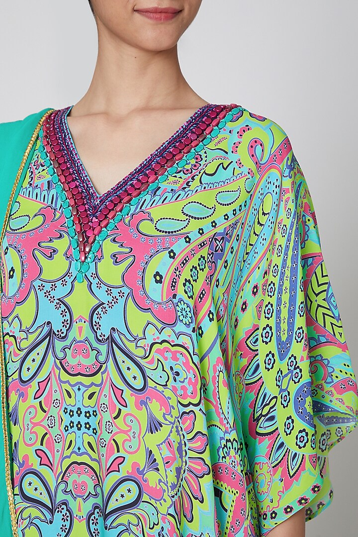 Pink & Mint Green Embroidered Tunic Set by First Resort by Ramola Bachchan at Pernia's Pop Up Shop