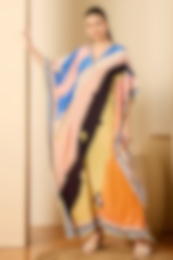 Blush Pink & Orange Viscose Crepe Printed Kaftan by First Resort by Ramola Bachchan at Pernia's Pop Up Shop